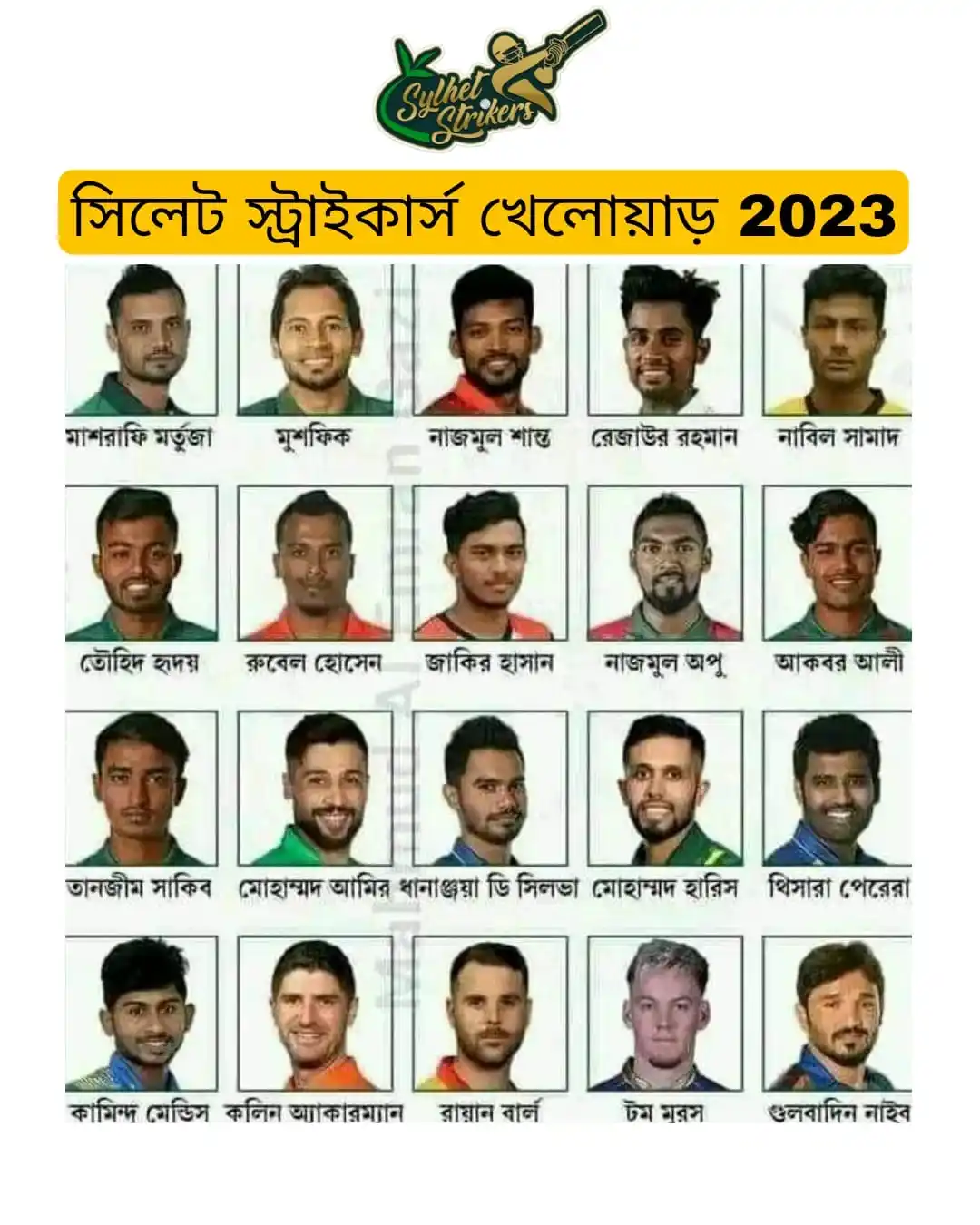 সিলেট স্ট্রাইকার্স খেলোয়াড় 2023 Sylhet Strikers Squad BPL 2023